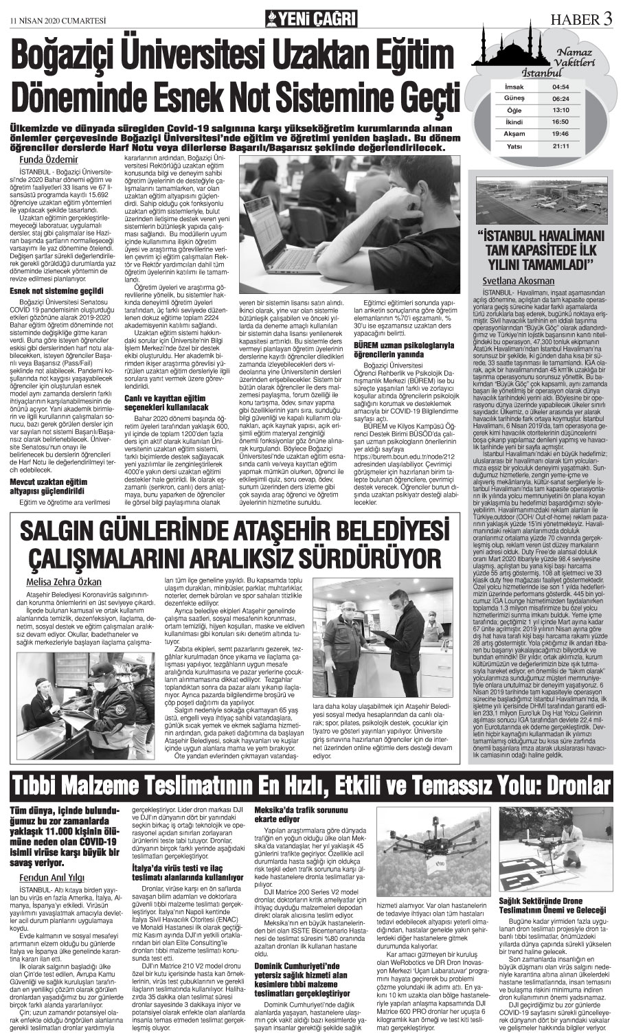 Yeni Cagri Gazetesi 11 Nisan 2020 Cumartesi Tarihli Gazete Sayfalari